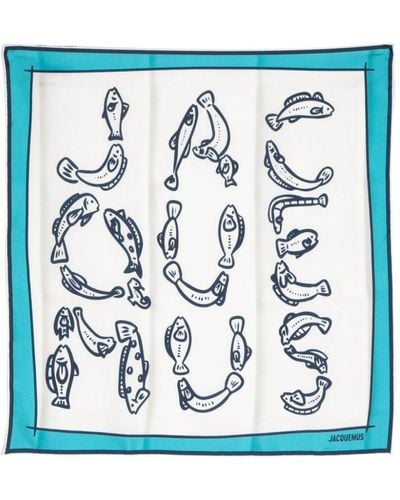 Jacquemus Fish Print Silk Bandana - Blue