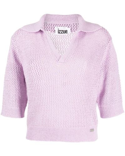 Izzue V-neck Crochet Sweater - Pink