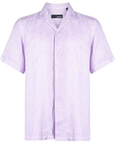 Lardini Short-sleeved Linen Shirt - Purple