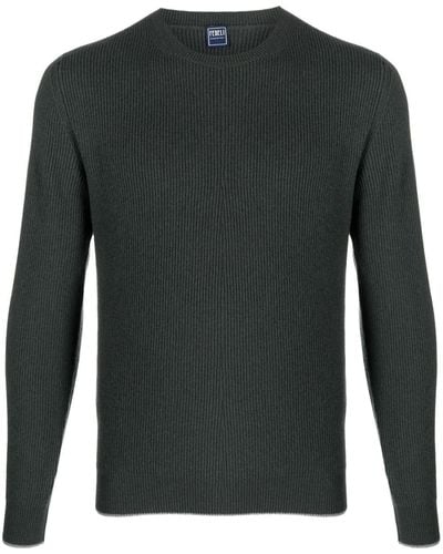 Fedeli Crew-neck Ribbed Cashmere Sweater - Green