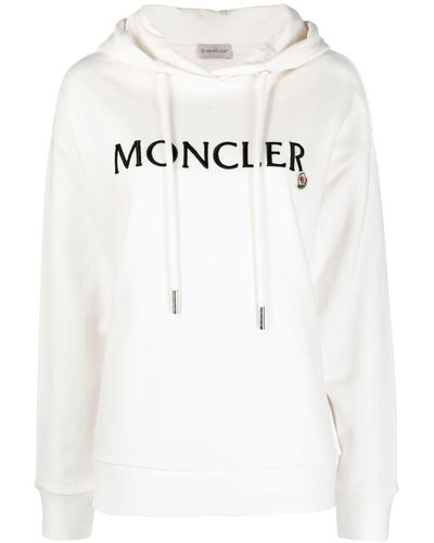 Moncler Logo-embroidered Drawstring Cotton Hoodie - White