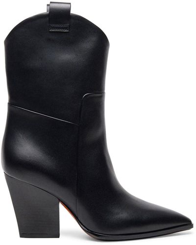 Santoni Western-style Leather Ankle Boots - Black