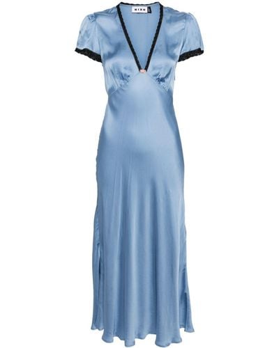 RIXO London Clarice Lace-trim Satin Midi Dress - Blue