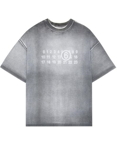 MM6 by Maison Martin Margiela Numbers-motif Two-tone T-shirt - Gray