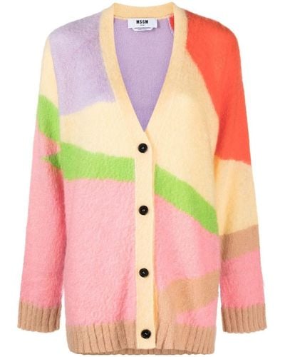 MSGM Colour-block V-neck Cardigan - Pink