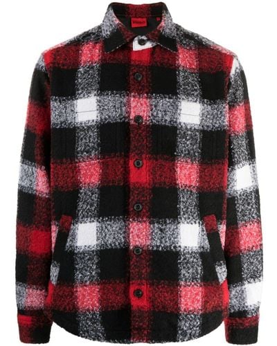 HUGO Check-pattern Buttoned Jacket - Red
