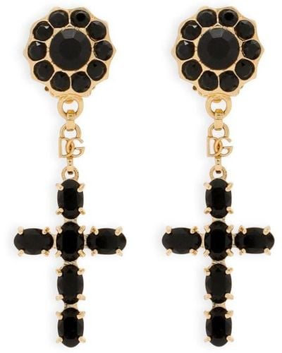 Dolce & Gabbana Pendientes de clip con colgante de cruz - Negro