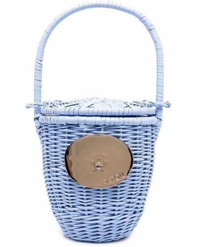 Patou Wicker Basket Tote Bag - Blue
