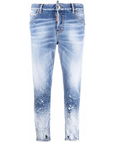 DSquared² Cropped Distressed-effect Skinny Jeans - Blue