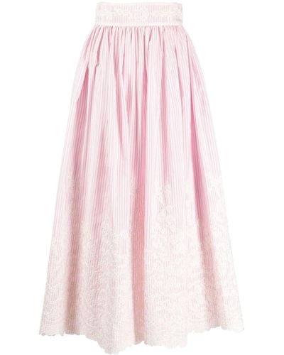 Elie Saab Floral-embroidered Pinstriped Organic Cotton Skirt - Pink