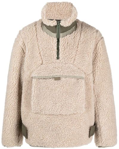 Sacai Faux-shearling Zip-pocket Sweatshirt - Natural