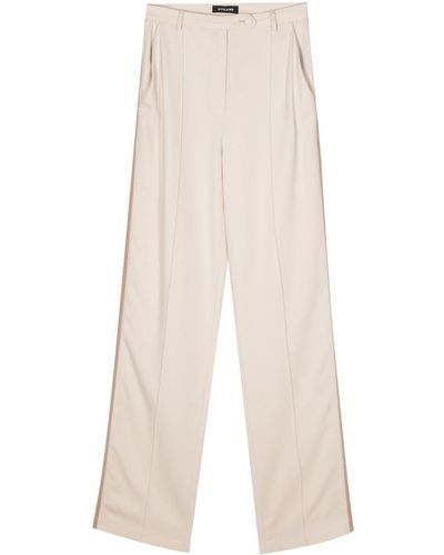 Styland Grosgrain-trim Straight Trousers - White