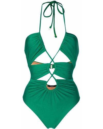 Noire Swimwear Gathered Cut-out Swimsuit - Green