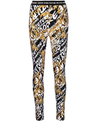 Versace Jeans Couture Baroque Print All Over Logo Leggings Black