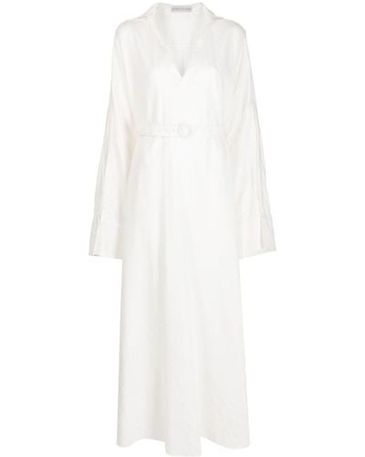 Palmer//Harding Cape-detail Belted Dress - White