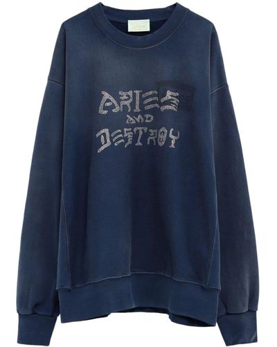 Aries And Destroy Cotton Sweatshirt - Blauw