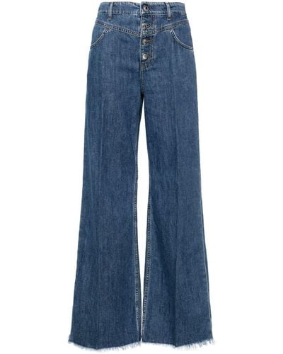 Liu Jo Flared Cotton Jeans With Frayed Hem - Blue