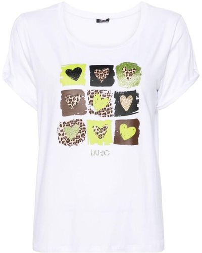 Liu Jo Hearts-print Jersey T-shirt - White