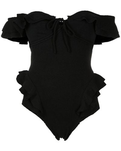 Clube Bossa Off-shoulder Ruffled Swimsuit - Black