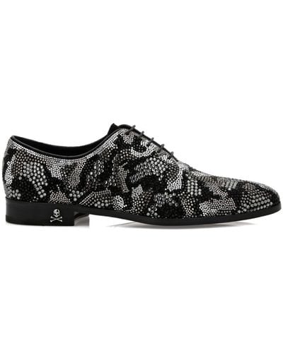 Philipp Plein Crystal-embellished Leather Oxford Shoes - Black