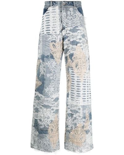 Who Decides War Grid Lace Appliquéd Jeans - Blue