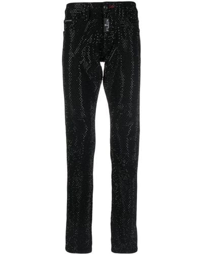 Philipp Plein Crystal-embellished Straight-leg Jeans - Black