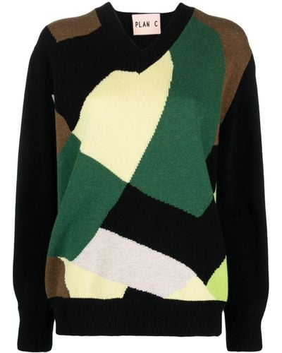 Plan C Colour-block Scarf Sweater - Black