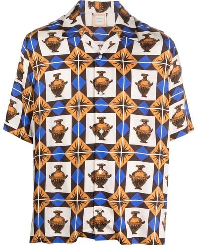 Drole de Monsieur Zalij-pattern Camp-collar Shirt - Blue