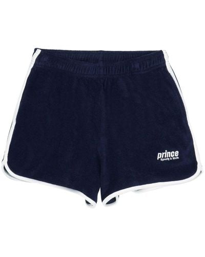 Sporty & Rich X Prince Logo-embroidered Cotton Shorts - Blue