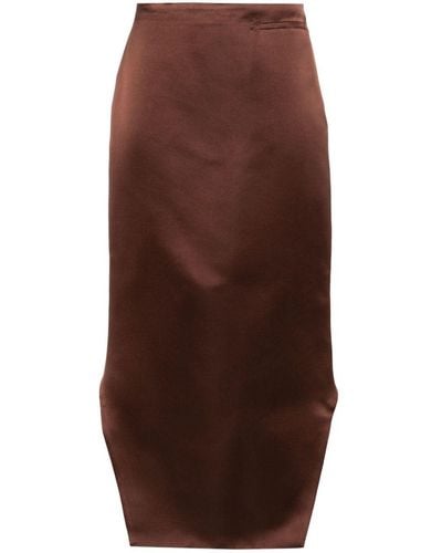 Givenchy High-rise Asymmetric-hem Silk Midi Skirt - Brown