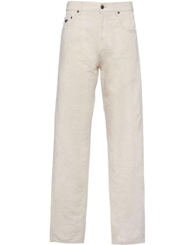 Prada Pantalones Chambray rectos de talle medio - Neutro