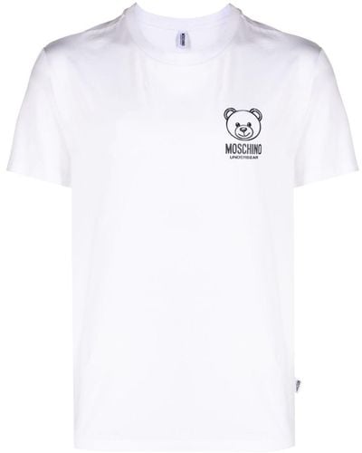 Moschino T-shirt en coton stretch à logo appliqué - Blanc