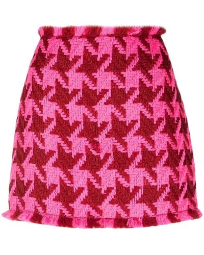 Versace Houndstooth Wool Mini Skirt - Red