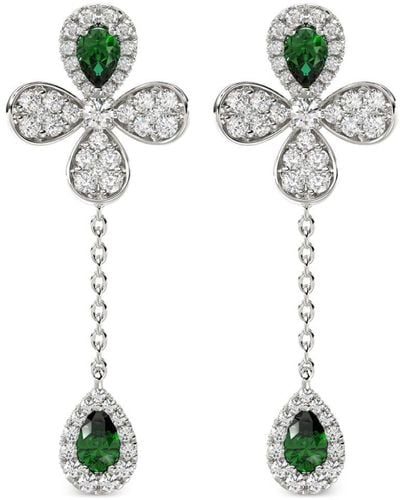 Marchesa 18kt White Gold Floral Emerald And Diamond Earrings - Metallic