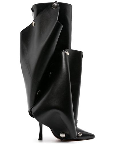 Y. Project Press-stud Leather Knee Boots - Black