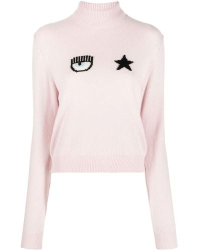 Chiara Ferragni Logo-intarsia Roll-neck Sweater - Pink