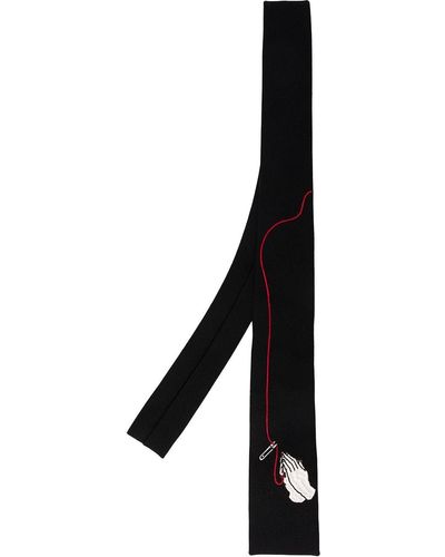Yohji Yamamoto Embroidered Knitted Tie - Black
