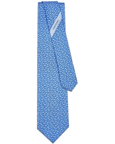 Ferragamo Dog-print silk tie - Azul