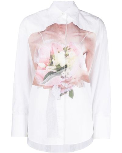 MSGM Rose-print Poplin Shirt - White