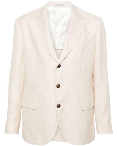 Brunello Cucinelli Single-breasted Linen Blend Blazer - Natural