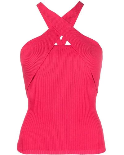 MSGM Ribbed-knit Halterneck Top - Pink