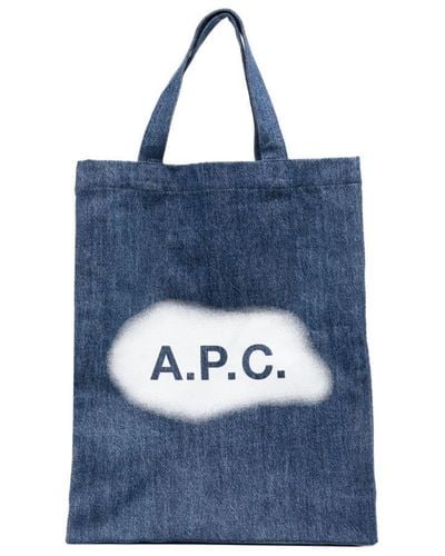 A.P.C. Sac cabas en jean à logo imprimé - Bleu