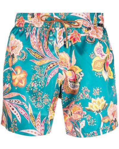 Etro Flower-print Swim Shorts - Blue