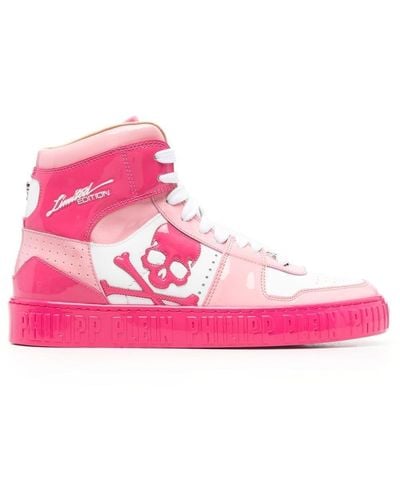 Philipp Plein High-Top-Sneakers mit Totenkopf - Pink