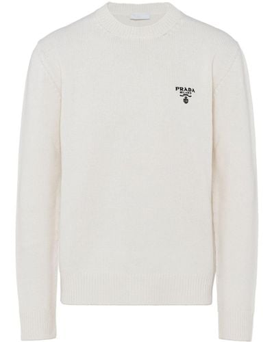 Prada Logo-embroidered Cashmere Sweater - White