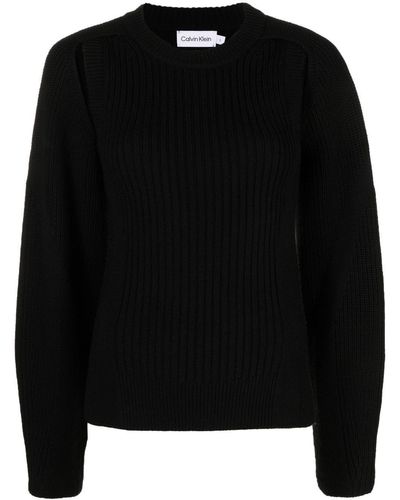 Calvin Klein Cut-out Ribbed Wool Jumper - Black