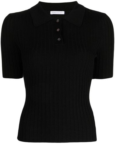 John Elliott Short-sleeve Ribbed-knit Polo Top - Black