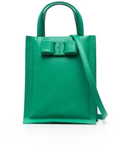 Ferragamo Viva Bow Mini Leather Tote Bag - Green