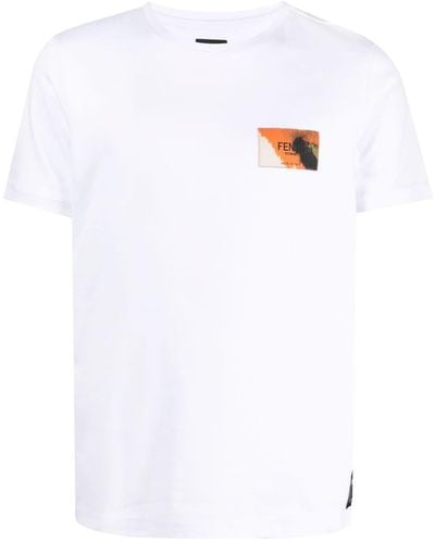 Fendi T-shirt en coton à patch logo - Blanc