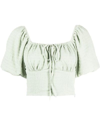 B+ AB Textured Gathered Cropped Blouse - Green